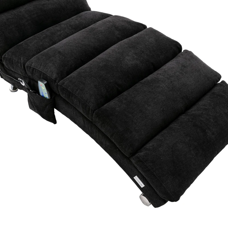 Fabric Relaxation Chaise Longue with Gentle Vibration, Contoured Ergonomic Floor Lounger with Side Pocket, 148L x 55W x 87H cm, Black
