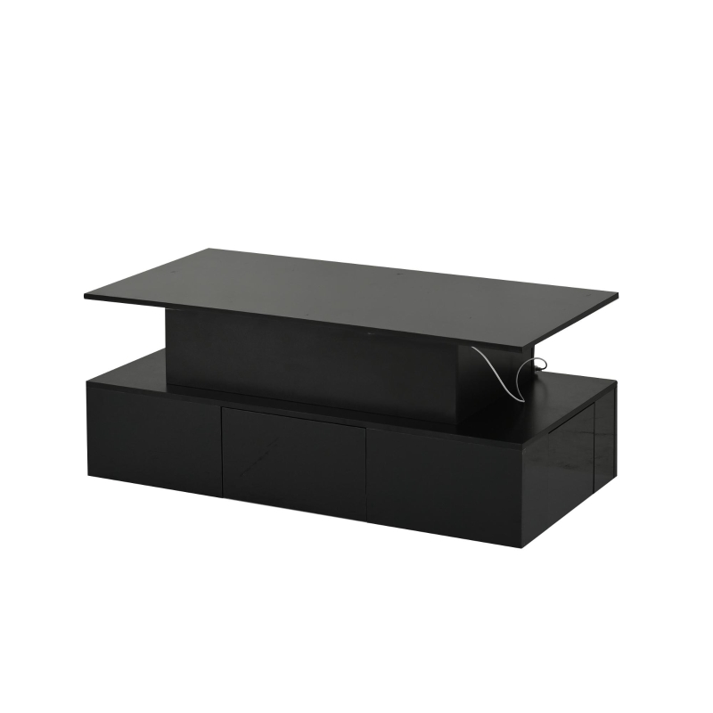 Lift-Top Coffee Table with 4 Drawers and Hidden Storage, Multi-Functional Center Table with Open Shelf and USB Port, 100L x 50W x 40H cm, Black