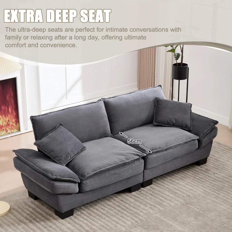 Oversized Two-Seater Sofa with Modern Deep-Seated Modular Design, Comfortable Daybed with Ergonomic Curves, 224L x 81W x 81H cm, Dark Gray