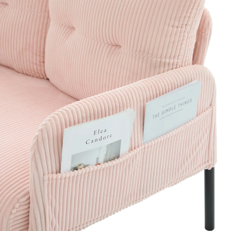 Oversized Two-Seater Corduroy Sofa with Ergonomic Curves, Comfortable Loveseat with Dual Side Storage Pockets, 171L x 72W x 80H cm, Pink