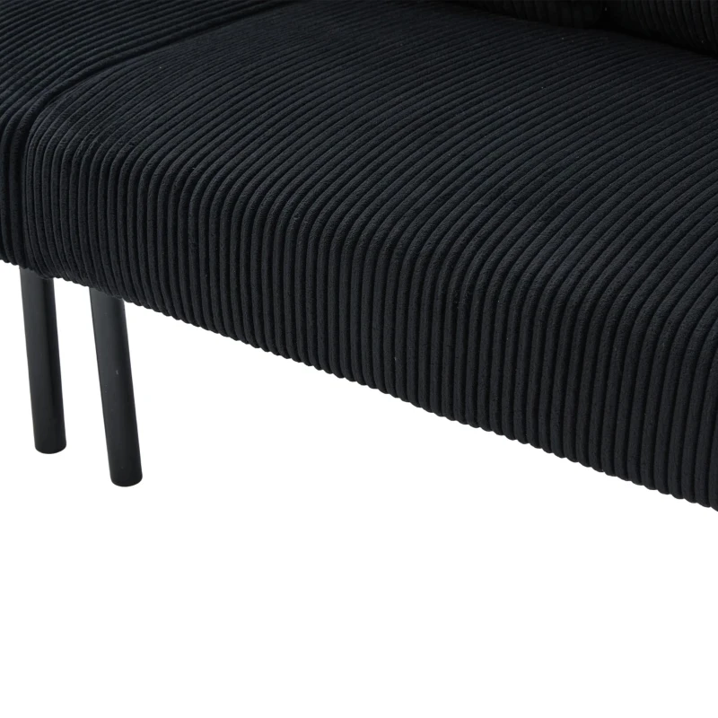 Oversized Two-Seater Corduroy Sofa with Ergonomic Curves, Comfortable Loveseat with Dual Side Storage Pockets, 171L x 72W x 80H cm, Black