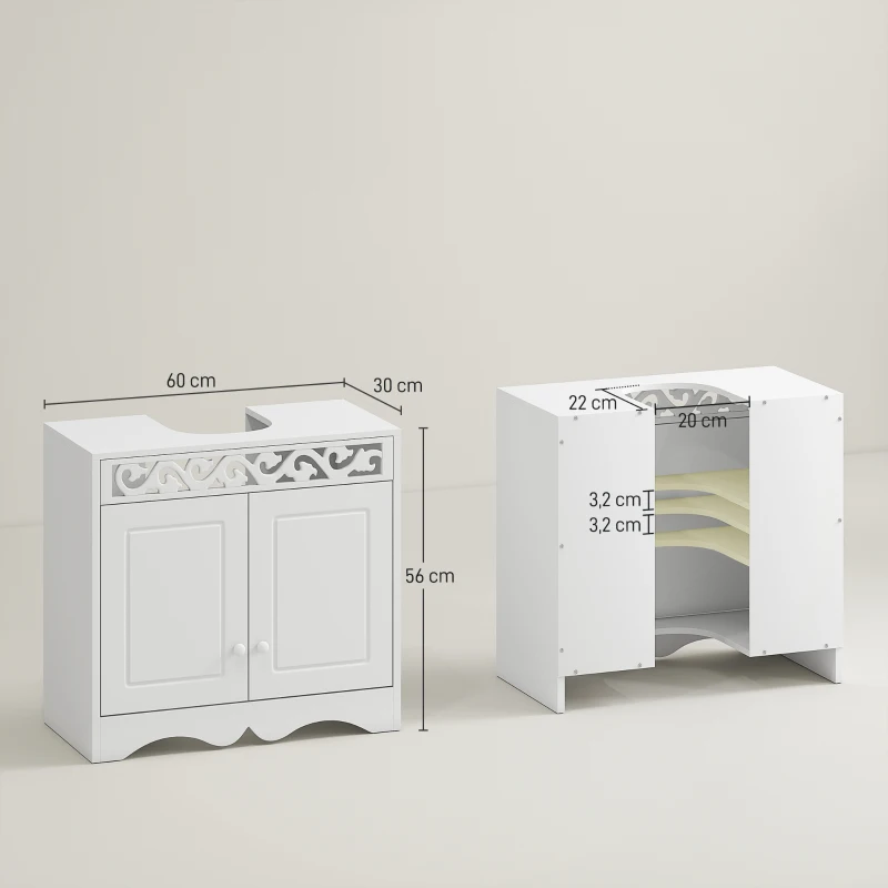 HOMCOM Armario de Baño tipo Mueble Bajo para Lavabo con 2 Puertas y Estantes 60x30x56cm Diseño Moderno de Madera Blanca