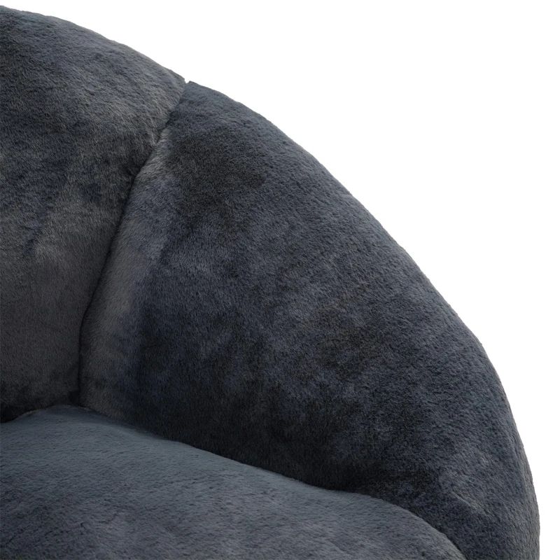 Shell-Shaped Bean Bag Chair with High-Rebound Memory Foam Filling, Ergonomic Floor Lounger with Faux Fur Removable Cover, 100L x 90W x 57H cm, Black
