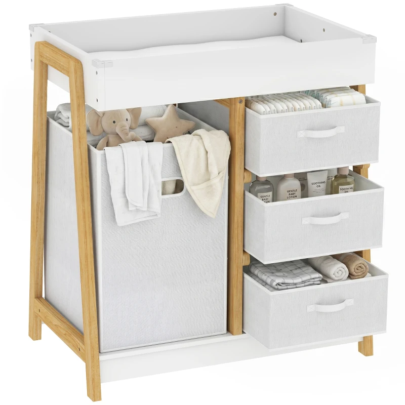 AIYAPLAY Baby Changing Table, Baby Changing Unit with 3 Drawers, Large Basket and Waterproof Pad for Bedroom Nursery, White