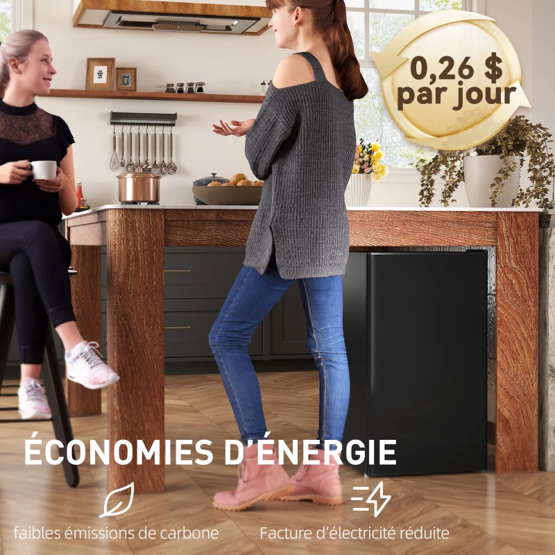 HOMCOM Réfrigérateur congélateur petit réfrigérateur 91 L étagères modulables design sous-comptoir 47,5 x 44,2 x 84 cm noir