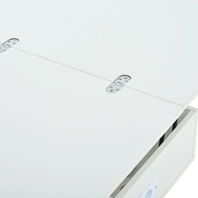 Multifunctional White Coffee Table with Integral Power Outlet, Modern Center Table with App-Controlled LED Light, 100L x 50W x 51.5H cm, White
