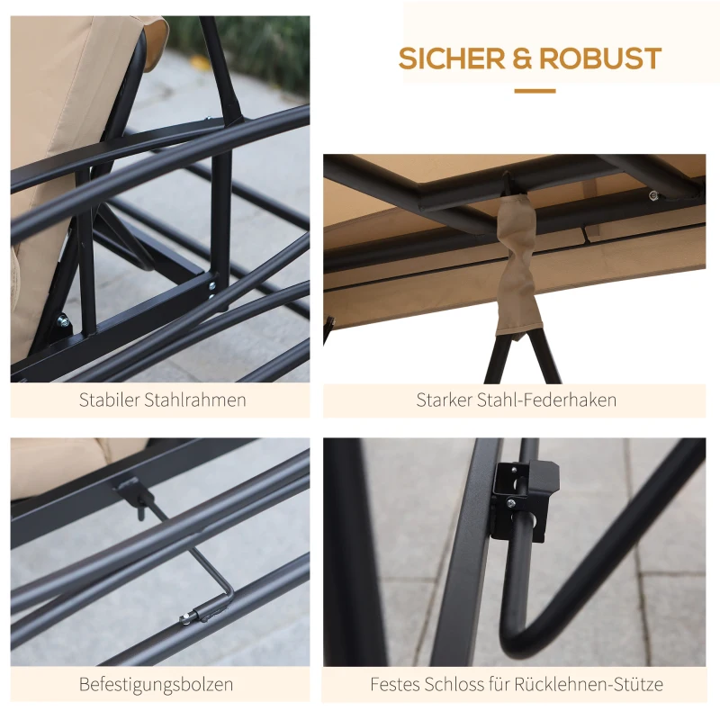 HOMCOM Hollywoodschommel met zijwanden tuinschommel schommel 3-zitter beige