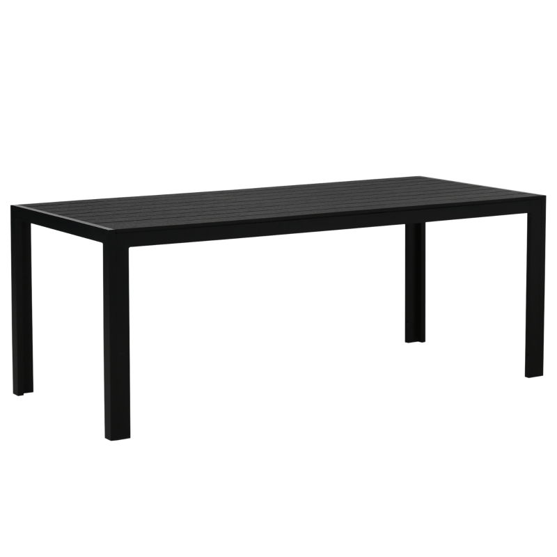 Outsunny Gartentisch Kunststoff 190 x 84,5 x 72 cm UV- & Wetterfest Balkontisch mit Holzoptik, Holzstrukur, rutschfest Buffettisch für 6 Personen Outdoor Esstisch für Garten, Balkon Schwarz