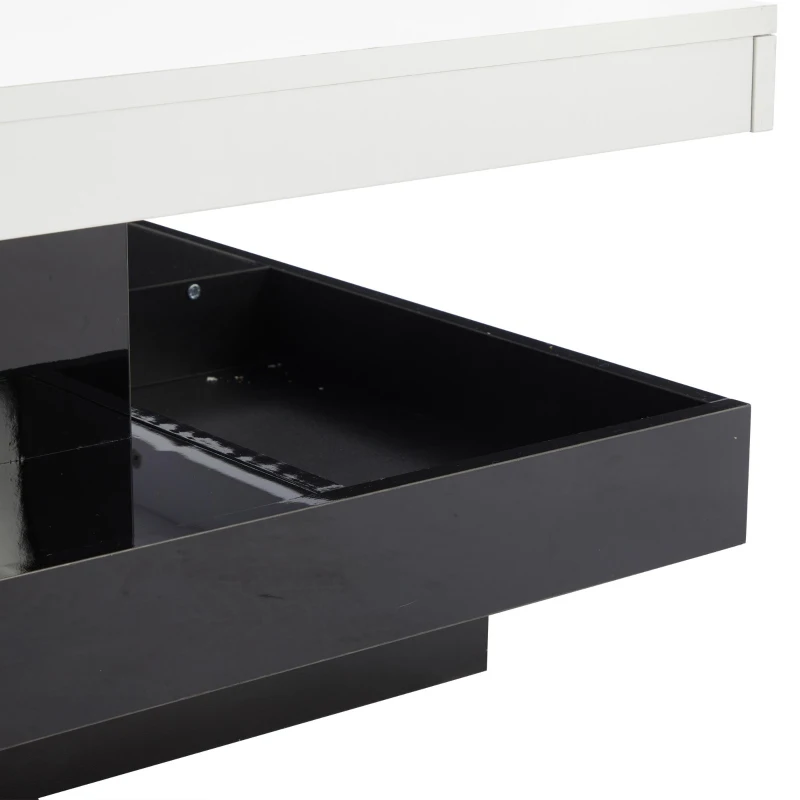 Contemporary Coffee Table with Large-Capacity Lower Shelf, 2-Tone Center Table with Recessed Compartments, 70L x 70W x 36H cm, Black