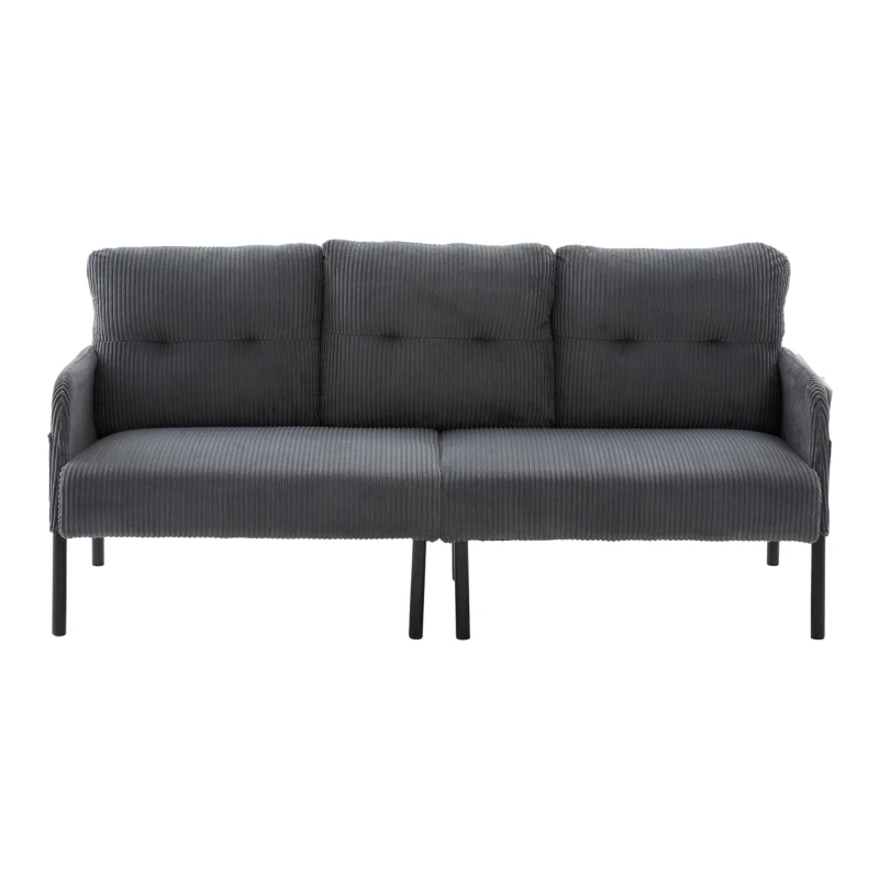 Oversized Two-Seater Corduroy Sofa with Ergonomic Curves, Comfortable Loveseat with Dual Side Storage Pockets, 171L x 72W x 80H cm, Charcoal Grey