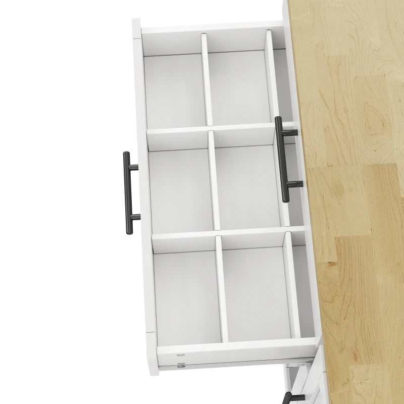 Mobile Kitchen Island Trolley with Lockable 360° Wheels, Glass-Door Storage Cabinet with Adjustable Shelves, 138L x 70W x 90H cm, White