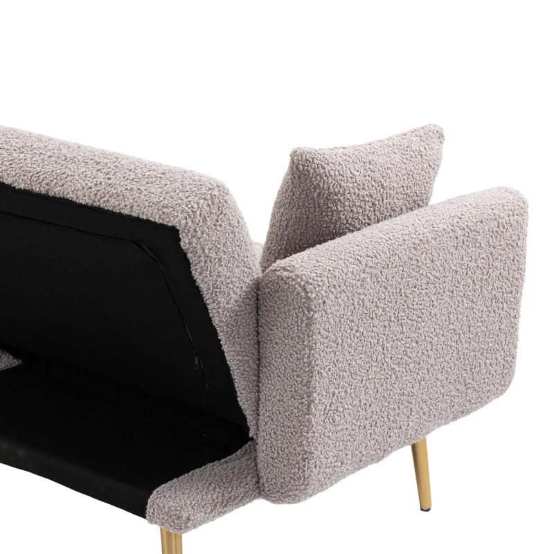 Modern 2-Seater Sofa with 3-Position Adjustable Backrest, Convertible Loveseat with Thick Padded Cushions, 165L x 72.5W x 75H cm, Grey Teddy