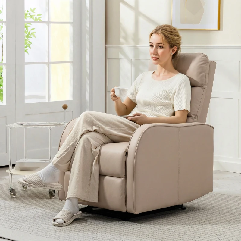 HOMCOM Fotoliu Reclinabil 160° cu Suport pentru Picioare, din Piele PU, Lemn și Oțel, 65x89x100 cm, Maro Deschis