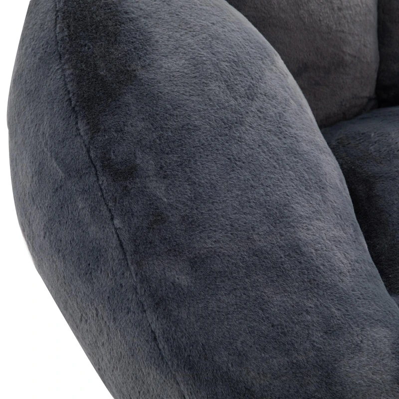 Shell-Shaped Bean Bag Chair with High-Rebound Memory Foam Filling, Ergonomic Floor Lounger with Faux Fur Removable Cover, 100L x 90W x 57H cm, Black