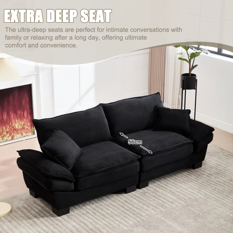 Oversized Two-Seater Sofa with Modern Deep-Seated Modular Design, Comfortable Daybed with Ergonomic Curves, 224L x 81W x 81H cm, Black