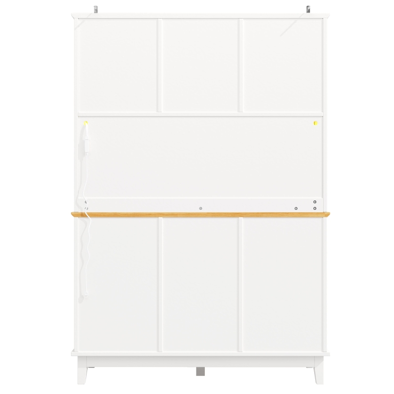 Smart Pantry Cabinet with App-Controlled LED Lights and Solid Pine Legs, Modern Kitchen Pantry with Spacious 3-Drawer Storage, 120L x 40W x 180H cm, White