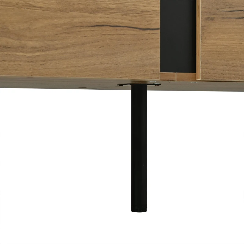 Natural-Wood TV Cabinet with Open Shelves and Soft-Close Doors, Stylish TV Stand with Durable Chipboard Construction, 180L x 40W x 55H cm, Natural