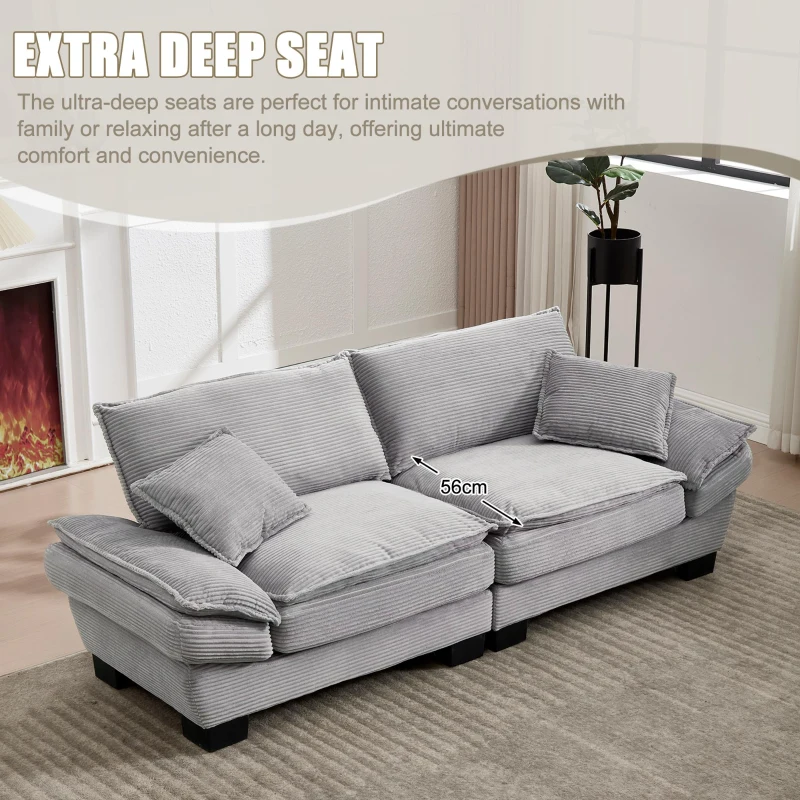 Oversized Two-Seater Sofa with Modern Deep-Seated Modular Design, Comfortable Daybed with Ergonomic Curves, 224L x 81W x 81H cm, Light Gray