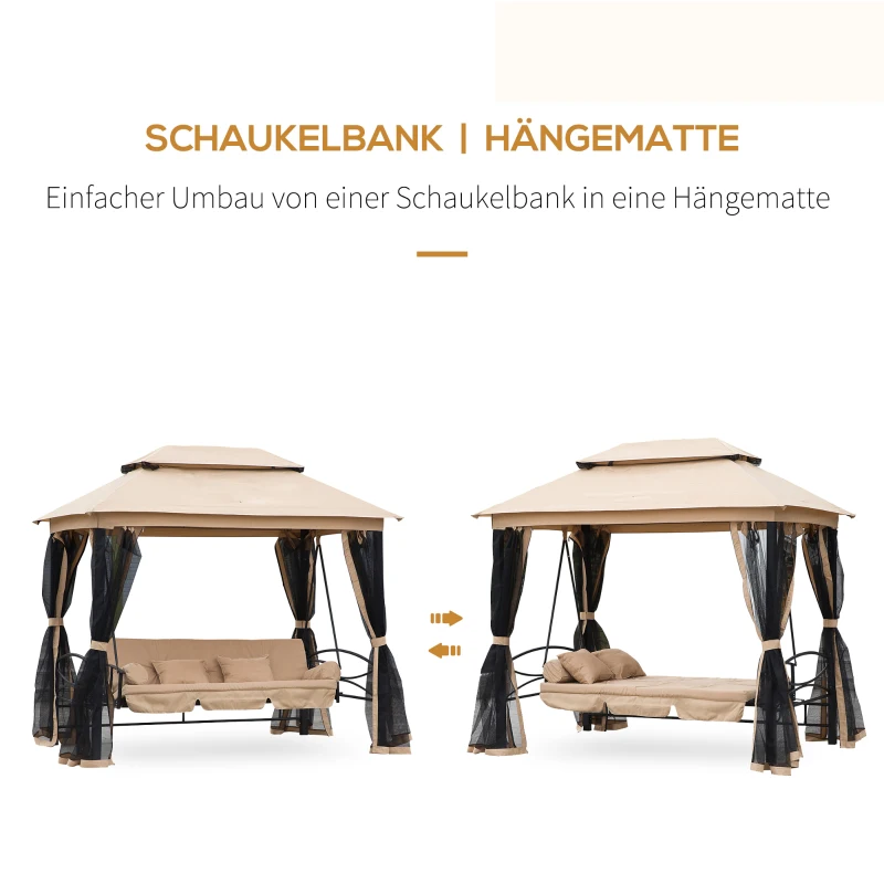 HOMCOM Hollywoodschommel met zijwanden tuinschommel schommel 3-zitter beige