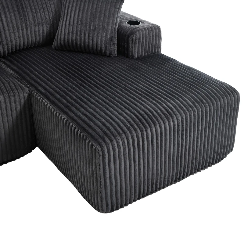Modular L-Shaped Sectional Sofa with Deep Seat, Plush Corduroy Boneless Couch for Living Room, 257L x 160W x 80H cm, Gray