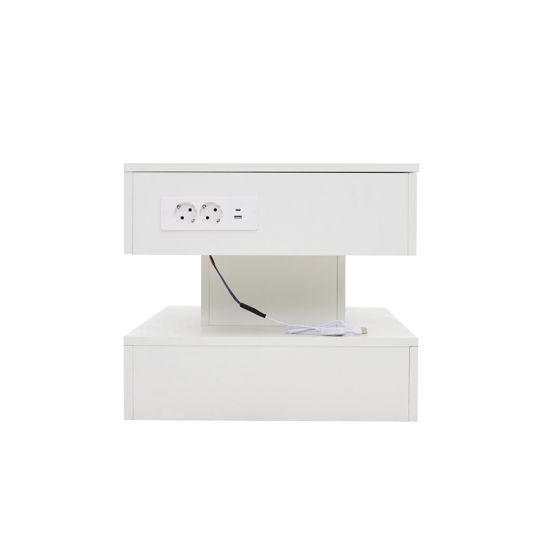 Modern Coffee Table with Bluetooth-Controlled LED Lighting, Lift-Up Center Table with Hidden Storage and Hydraulic Lift, 100L x 50W x 42H cm, White