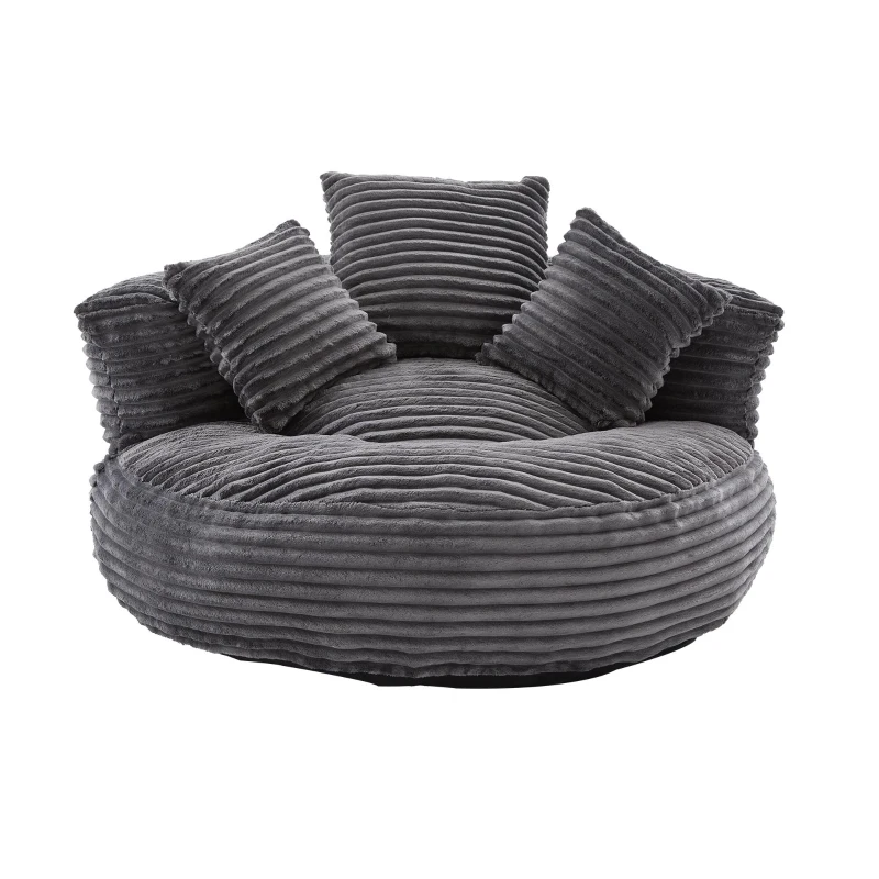 Giant Bean Bag Chair with Shredded Memory Foam, Pre-Filled Lounge Chair with High Back, 108L x 108W x 52H cm, Dark Gray