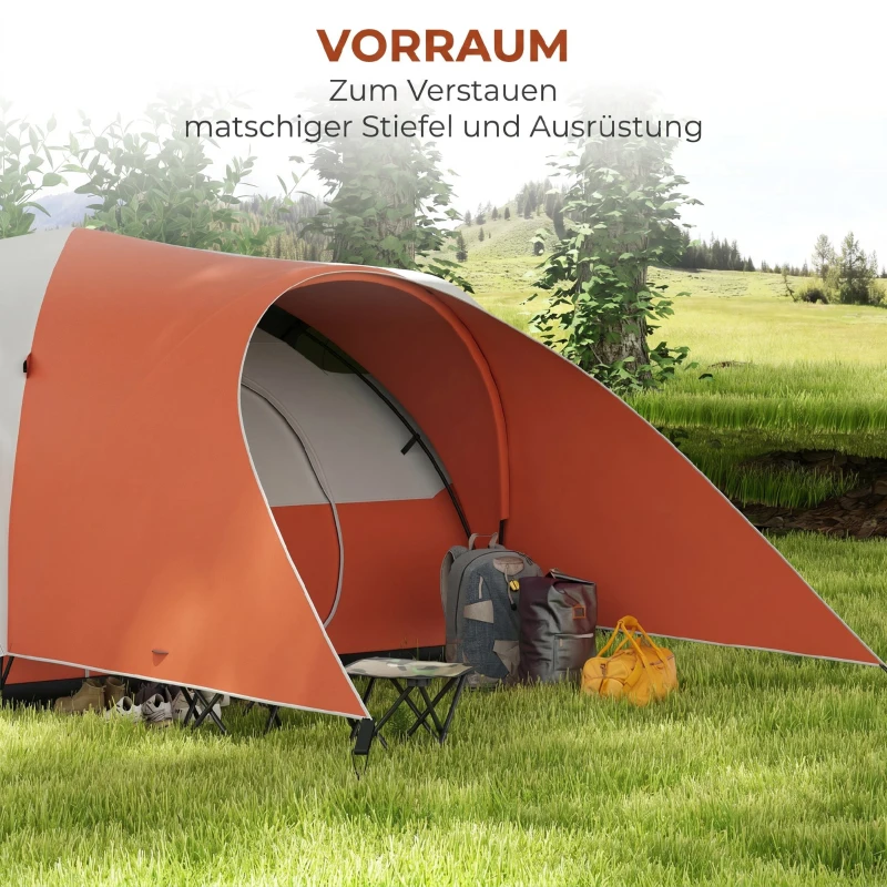 Outsunny Campingzelt für 5-6 Pers., Familienzelt, wasserdicht, mit Vorzelt, 550L x 300B x 198Hcm, Orange