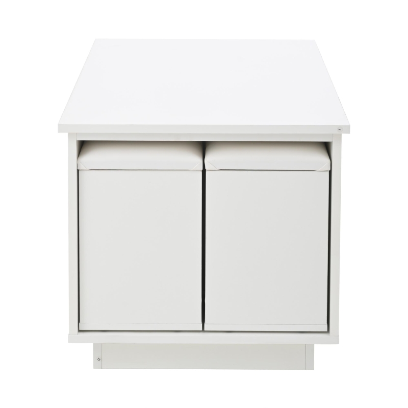 Lift-Top Coffee Table with App-Controlled LED and Soft-Close Drawers, Sleek White Center Table with 2 Storage Ottomans, 100L x 50W x 45H cm, White