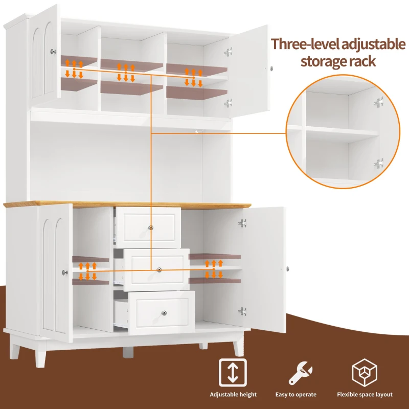 Smart Pantry Cabinet with App-Controlled LED Lights and Solid Pine Legs, Modern Kitchen Pantry with Spacious 3-Drawer Storage, 120L x 40W x 180H cm, White