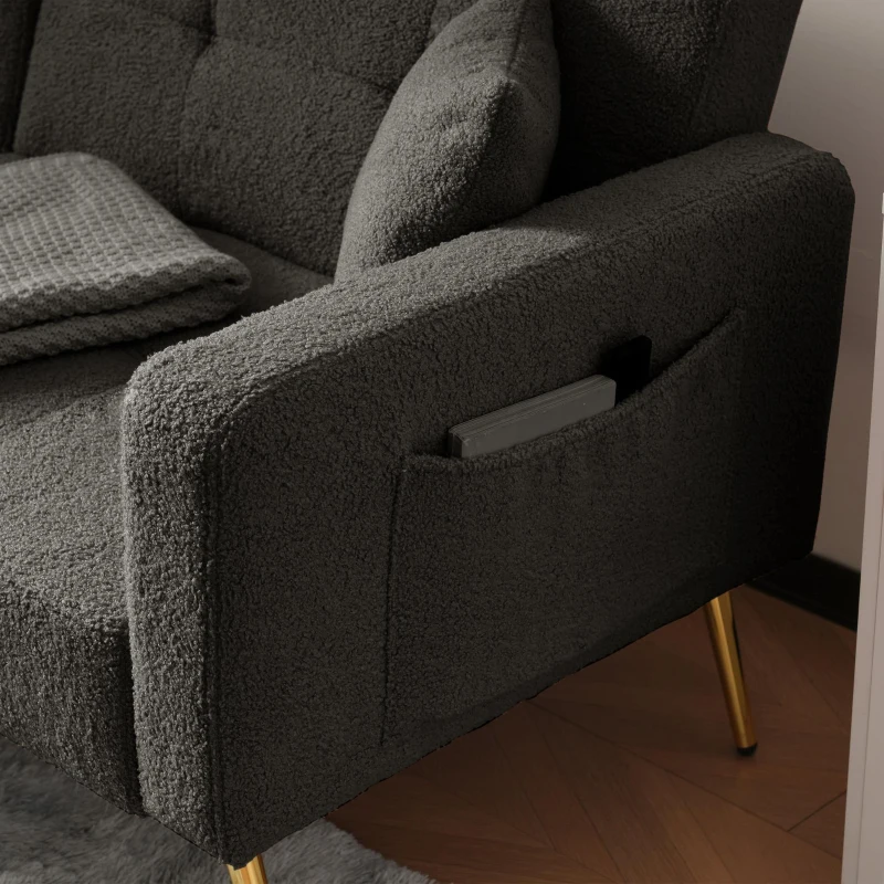 Convertible Sofa Bed with 3‑Position Adjustable Backrest, Comfortable Daybed with High‑Density Foam Seat, 176L x 64W x 75H cm, Dark Gray
