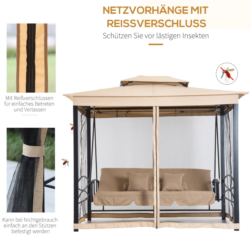 HOMCOM Hollywoodschommel met zijwanden tuinschommel schommel 3-zitter beige