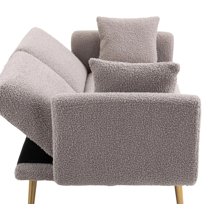 Modern 2-Seater Sofa with 3-Position Adjustable Backrest, Convertible Loveseat with Thick Padded Cushions, 165L x 72.5W x 75H cm, Grey Teddy