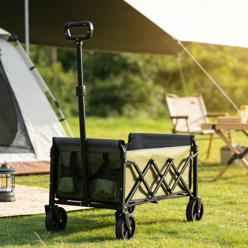 Carrito plegable para playa y jardín, para camping, compras, 66x41x44,5 cm, Verde