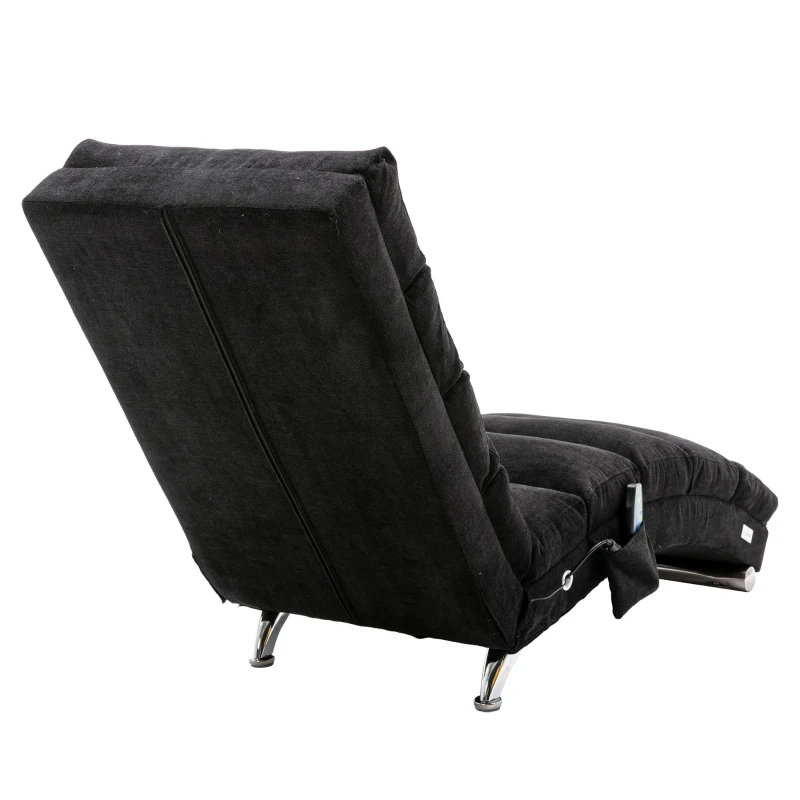 Fabric Relaxation Chaise Longue with Gentle Vibration, Contoured Ergonomic Floor Lounger with Side Pocket, 148L x 55W x 87H cm, Black