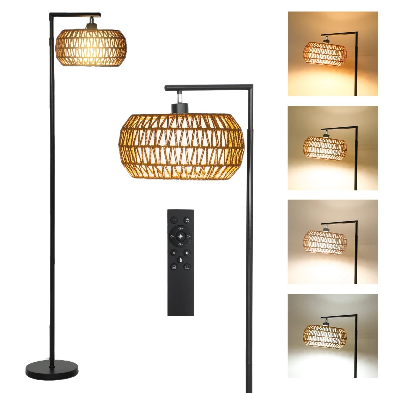 HOMCOM Lampadaire sur pied salon, lampe sur pied dimmable, 3 températures de couleur, télécommande, 52x33x170cm, noir
