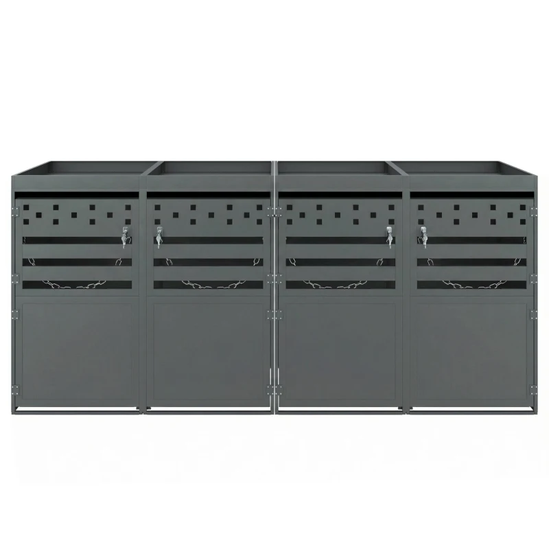 Anthracite Bin Storage Unit with Planter Roof and Rear Drainage, Sleek Dark-Grey Trash Can Shed with Ventilation Slots, 264L x 80W x 125H cm, Grey
