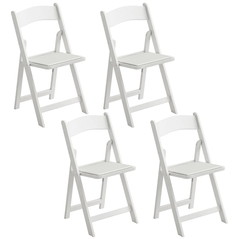 HOMCOM Lot de 4 chaises pliantes en résine et PU, chaises pliantes portables pour intérieur et extérieur, 45x44x78cm, blanc