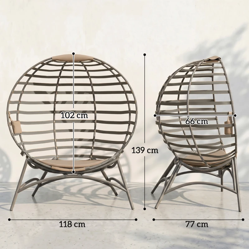 Outsunny Egg Chair with Cushion & Side Pocket - Brown