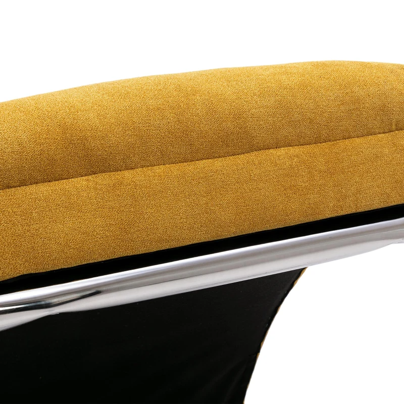 Fabric Relaxation Chaise Longue with Gentle Vibration, Contoured Ergonomic Floor Lounger with Side Pocket, 148L x 55W x 87H cm, Yellow