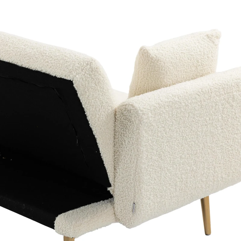Modern 2-Seater Sofa with 3-Position Adjustable Backrest, Convertible Loveseat with Thick Padded Cushions, 165L x 72.5W x 75H cm, White Teddy