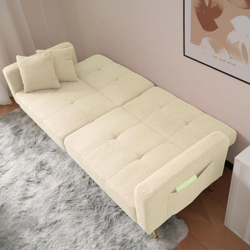 Convertible Sofa Bed with 3‑Position Adjustable Backrest, Comfortable Daybed with High‑Density Foam Seat, 176L x 64W x 75H cm, Beige