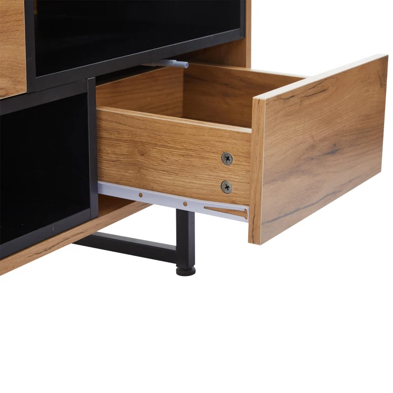 Living Room TV Cabinet with Multi‑Functional Chipboard Storage, Modern TV Stand with 2 Diagonal Drawers, 173L x 38W x 48H cm, Natural Wood