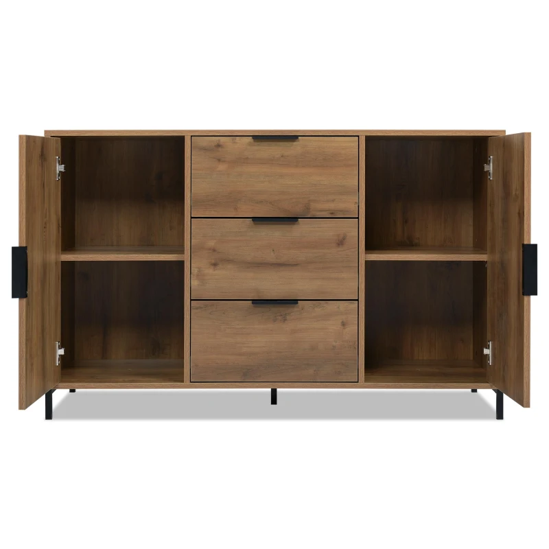 Modern Industrial Sideboard with Metal Frame and Adjustable Feet, Combo Buffet Cabinet with Height-Adjustable Shelf, 120L x 40W x 76H cm, Dark Oak
