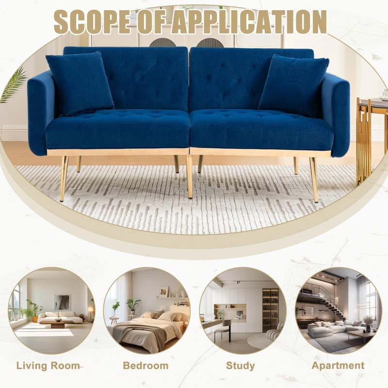 Modern 2-Seater Sofa with 3-Position Adjustable Backrest, Convertible Loveseat with Thick Padded Cushions, 165L x 72.5W x 75H cm, Navy