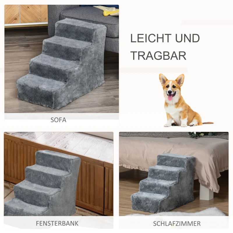 PawHut huisdierentrap hondentrap met 4 treden kattentrap met afneembare pluchen hoes