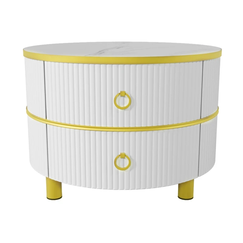 2-In-1 Round Coffee Table Set with High-Gloss Tops, Space-Saving Center Table Set with 2 Drawers, 70L x 70W x 46H cm, White