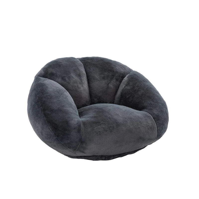 Shell-Shaped Bean Bag Chair with High-Rebound Memory Foam Filling, Ergonomic Floor Lounger with Faux Fur Removable Cover, 100L x 90W x 57H cm, Black