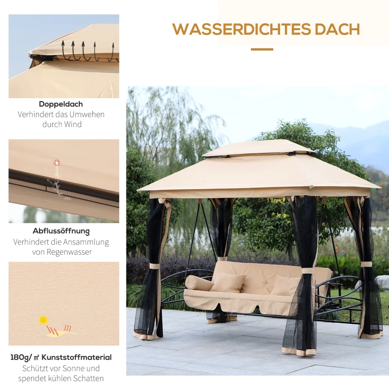 HOMCOM Hollywoodschommel met zijwanden tuinschommel schommel 3-zitter beige