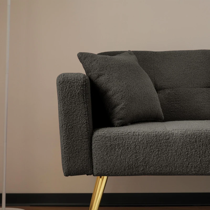 Convertible Sofa Bed with 3‑Position Adjustable Backrest, Comfortable Daybed with High‑Density Foam Seat, 176L x 64W x 75H cm, Dark Gray