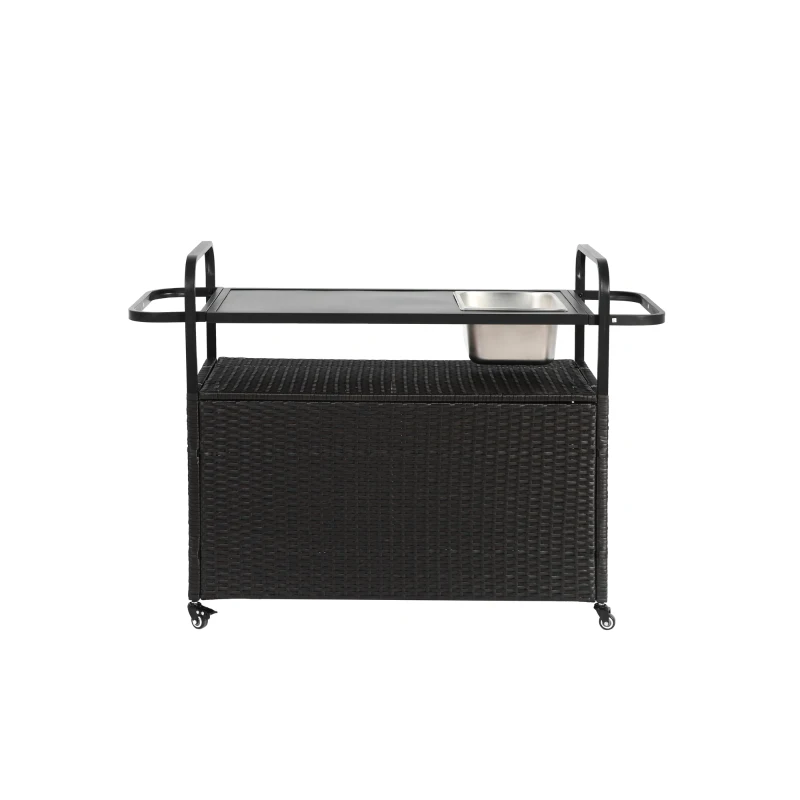 Carrito de bar para exterior con depósito para hielo, ruedas bloqueables, para jardín, zona de piscina y patio trasero, 131x50x91 cm, Negro